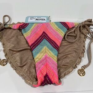 LULI FAMA- Muse Feels Wavy Ruched Back Tie Side Bottom. Size L, Multi. NWT.